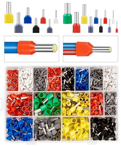 A aBlumen Embouts à Sertir 0,3-16mm² – 1200 Pièces Cosses Électriques Isolées Doubles et Simples avec Boîte de Rangement, Embouts de Câble pour Fil Souple