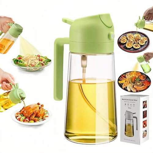 Zmcaiwsy Kitchen Cooking Olive Oil Spray Bottle, 2-in-1 Oil Dispenser pour oil and Spritzer, 16.5 oz/470 ml Glass Oil Sprayer Food-grade Oil Mister, Air Fryer, Salad, Baking, Roasting、BBQ, greener