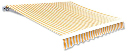 Homgoday Toldo parasol de tela amarilla y blanca, 4 x 3 m (marco no incluido), decoración, toldo de exterior para privacidad, toldo para jardín, balcón, toldo para exterior, toldo lateral para terraza