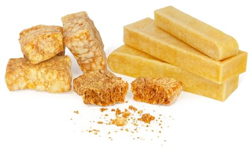 Larsson | Yaky Kaukäse Leckerli Bundle, 130g gepuffter Kaukäse + 2 XL Kaustangen Hundeleckerli, glutenfrei, getreidefrei, 1x 130g Beutel + 2 XL Kaustangen