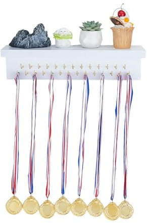 SUPERDANT Medaille und Trophäe Display Holzmedaillenhalter Display Weiß Medaillenhalter Regal Für Medaillen Sport Wandhalter Gürtel Halskette Medaillenband Trophäen Display Zuhause Zimmer Dekor