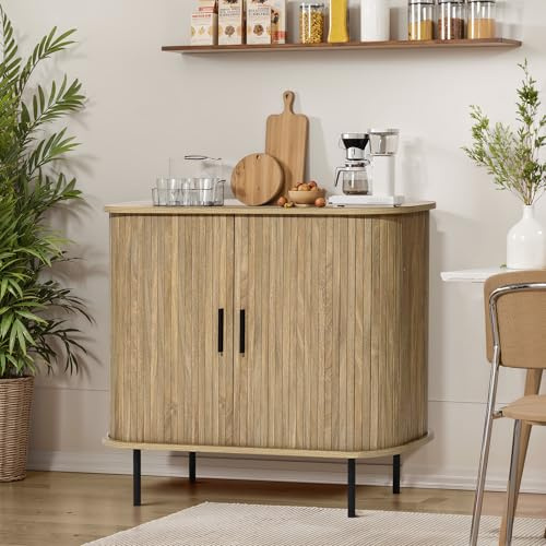 LuxenHome 35” Sideboard Buffet Cabinet with Storage, Small Sliding Door Storage Cabinets, Modern Accent Coffee Bar Console Table for Hallway, Living Room, Entryway