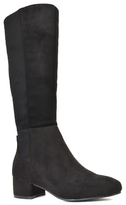 ESSEX GLAM Women's Stretchy Boots Ladies Low Heel Elasticated Calf Knee Black Biker Style Booties Size 3-8