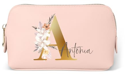 Love Faith personalisierte Kosmetiktasche - Pink - 18x11x4,5 cm | Wähle Initiale & Namen für die Gravur - Hochwertiger PU-Kulturbeutel - Praktischer Reisebegleiter für Frauen