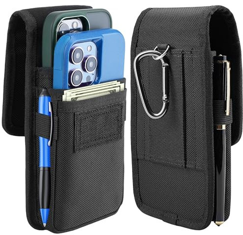 Gcepls Doppia custodia per uomo, grande in nylon, per 2 smartphone, passante per cintura, per iPhone (16 15 14 13 12 11) Pro Max/Plus, Samsung Galaxy (S24 S23 S22 S21 S20) Ultra