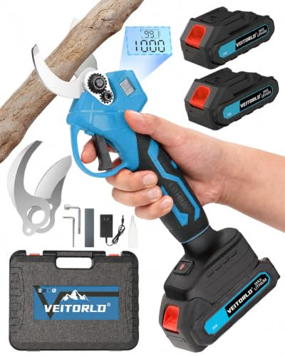 Veitorld Akku Astschere, 30mm Akku Gartenschere mit 2x 2000mAh Batteries | Bürstenloser Motor, Elektrische Gartenschere Bypass-Baumschere mit LCD Anzeige für Makita 18V Akku, Ergonomischer Griff