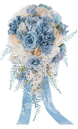 MagiDeal Hochzeitsstrauß für die Braut und die Brautjungfer mit Blumen. Blumenstrauß werfen. Künstliche Blumen. Zeremonie. Tropfenform, Style A