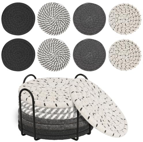 Set Sottobicchieri,8 Pezzi,Sottobicchiere In Tessuto,Multiuso Rotondi Sottobicchiere,Sottobicchieri Rotondi In Cotone