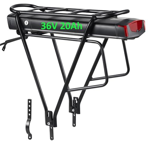 portapacchi Batteria per Bici elettrica da 36Volt 20Ah Batteria per Bici elettrica Batteria al Litio per Motore E-Bike(W/EU caricabatterie) (36V 20Ah 0-500W con portapacchi)