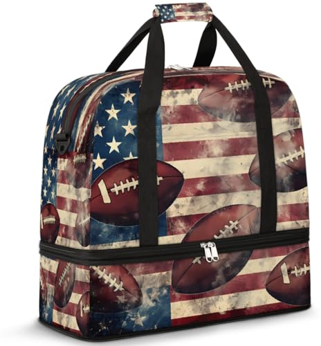 Bolsa de viaje vintage de fútbol americano para mujeres y hombres, bolsa de deporte plegable para gimnasio, fin de semana, noche, bolsa de cabina con compartimento para zapatos, multicolor