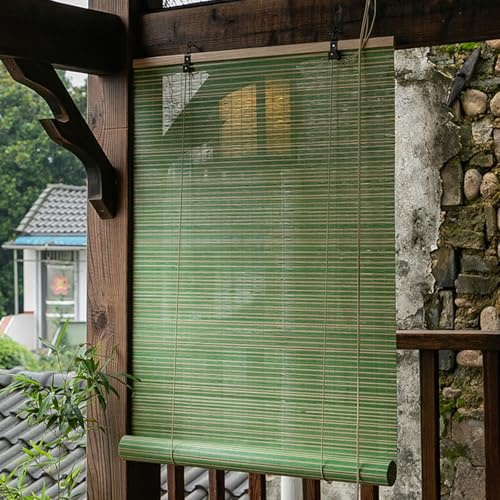 Tenda A Rullo in Bambù Naturale,Cortina di Bamboo,Tende Parasole,Schermo Decorativo Traspirante per la Privacy da Interno/Esterno,Verde Bianco,Larghezza × Altezza (W125×H130cm)