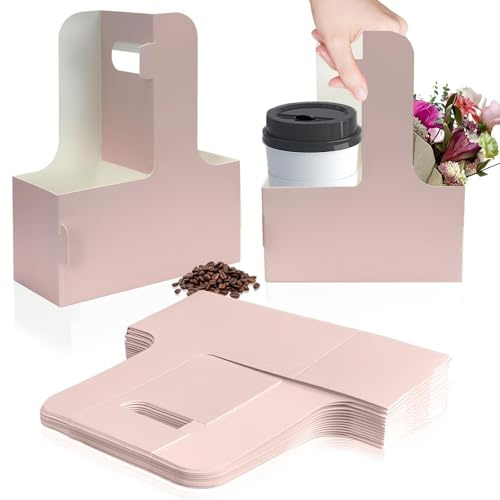 BOSENIYU Lot de 15 porte-gobelets jetables en carton pour la livraison avec poignée, pour café et boissons à emporter (rose, 15 pièces)