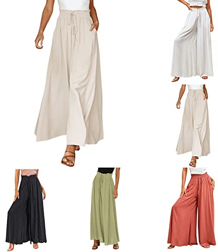 CEWIFO Pantaloni a Gamba Larga da Donna Yoga Vita Alta Hippie Boho Beach Plus Size Palazzo