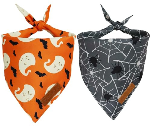 Realeaf Halloween-Hundehalstücher, wendbar, orange-grau, Haustier-Schal für Jungen und Mädchen, hochwertiger, strapazierfähiger Stoff, Urlaubstücher für kleine, mittelgroße Hunde (Halloween, klein)
