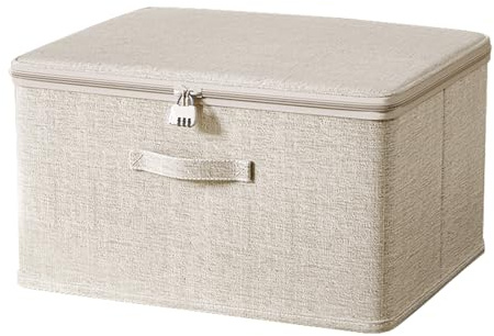 ACESOME Extra Große AbschließBare Box, 49 x 37 x 31cm Box mit Schloss, Aufbewahrungsbox mit Schloss, Verschließbare Box Kiste mit Deckel (Mit Zahlenschloss, Beige)