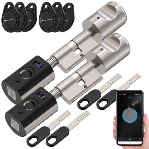 VisorTech Schloss Fingerabdruck: 2er-Set elektronische Tür-Schließzylinder, Fingerabdruck, Transponder (Digitales Türschloss, Türschloss Haustür, RFID)