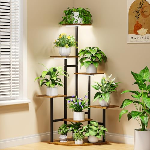 Corner Plant Stand Indoor with Grow Lights, 7 Tiered Plant Shelf Indoor, 43 Corner Plant Stands for Indoor Plants, Metal Plant Flower Display Shelves, Plant Organizer Rack for Living Room, Balcony, Home Decor