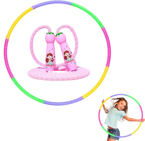 Hula Hoop Reifen Kinder Set (58cm, 100g) mit Springseil Kinder - Ideal für Kinder 3-12 Jahre, 8-teilig Abschnitte Abnehmbar und Einstellbar, Hullahub Reifen für Spaß & Outdoor Sport und Familienspiele