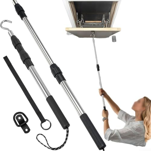 Attic Ladders Pull Down Hook Window Pole Opener And Loft Ladder Pole with Hook, Aluminum Alloy Methods Ladders Pull Down Hook for Garage Doors