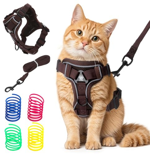 Pettorina Gatto con Guinzaglio, a Prova di Fuga e Quattro Giocattoli per Gatti, Guinzaglio Gatto, Pettorina per Gatti con Strisce Riflettenti e Tessuto in Rete Traspirante, per Gattini e Cuccioli