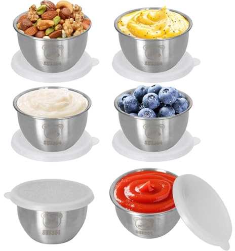 Rylae 6 Pezzi 50 ml Mini Contenitore per Salse, Contenitori per Alimenti in Acciaio Inox con Coperchi, mini Contenitori per Condimenti, Contenitori per salse riutilizzabili, per Insalate, Condimenti