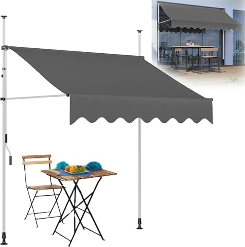 Manuell Versenkbare Markise - Wasserdicht Terrassenüberdachung Sonnenschutz Unterstand Höhenverstellbar mit Handkurbel Sonnenschutz für Balkon Garten & Terrasse (Grau, 150x12)
