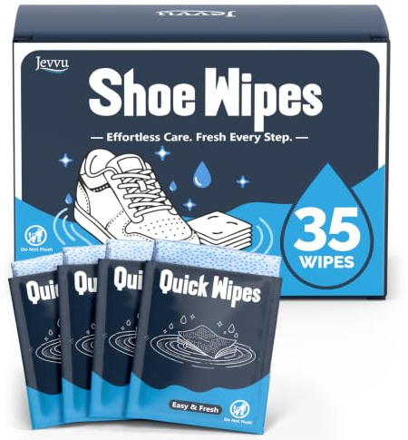 Jevvu Shoe Cleaner Wipes, 35 Individually Wrapped Trainer Cleaning Wipes for Shoes, Portable Shoe Wipes for White Shoes, Leather & Rubber