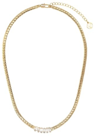 PAUL VALENTINE - Damen Halskette Edelstahl - Vergoldet/Golden - Baguette Zirkonia Anhänger - PV-N0077