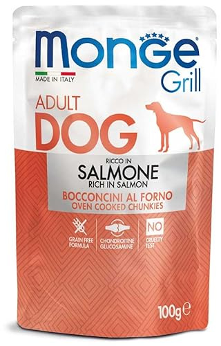 Monge Grill Bocconcini Ricco in Salmone per Cani Adulti, 100g, 12 bustine