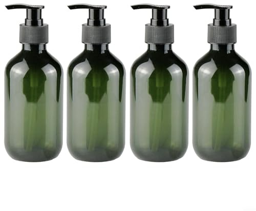 Bottiglie in plastica ricaricabili con pompetta da 300 ml, per shampoo, lozioni, sapone liquido, bagnoschiuma, profumo, olio essenziale (verde scuro)