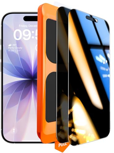 TOCOL 2 Piezas Protector Pantalla de Privacidad para iPhone 17, Alineación Automática para Una Instalación Rápida, Antiespia Cristal Templado de Dureza 9H+Inastillable