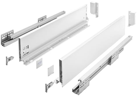 MS Beschläge Schubladensystem Push to Open Weiß - Vollauszug Unterflurführung Schubkastensystem bis 40kg - Modernes Schubladen-Set Schubladenauszüge für grifflose Fronten (Länge: 350mm, Höhe: 120mm)