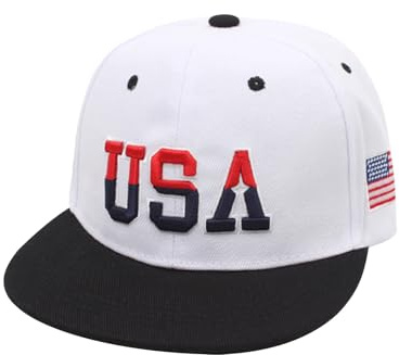 OhMill Unisex America Flag Embroidered Flat Brim Baseball Cap Hip Hop Hat for US National Celebrations Women Men