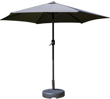 Signature Homes and Gardens SH&G 2.5m Large Garden Parasol | Steel Frame with Crank & Tilt Mechanism | UV50+ Outdoor Sun Shade Umbrella for Patio & Decking | Heavy Duty Water Base | Dark Grey