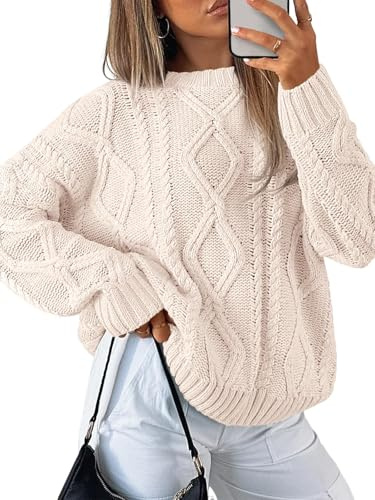 LILLUSORY Women's Oversized Jumpers UK Cable Knit Chunky Sweaters | Trendy Outfits 2026, Ladies Fall Fashion Staple, Basic Cosy Winter Clothes, Easy Layering Piece,Capsule Wardrobe Clothing