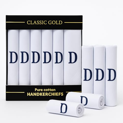 DUDU N GIRLIE 7 Stück Herrentaschentücher mit weißem Satin umrandet und blau gestickten Initialen, D, Einheitsgröße
