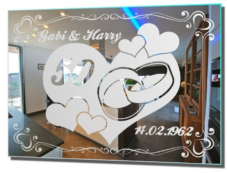 NiTec Olbernhau Motivspiegel Goldene Hochzeit 2 Geschenk Wandspiegel Spiegel mit Gravur Wandbild (30x40cm)