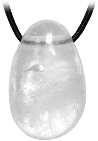 Kaltner Präsente Edelstein Halskette mit Anhänger/Bergkristall/Lederband mit gebohrtem Trommelstein Tropfen Anhänger/Hochwertiger Edelsteinanhänger/Lederkette