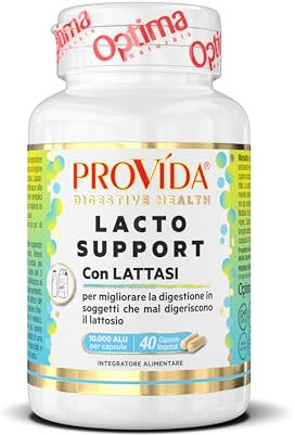 Lacto Support per digerire lattosio, latte e latticini 40 Capsule Vegetali Provida Digestive Health, adatto a vegetariani e vegani