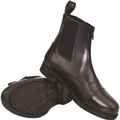 HY Canterbury Pantalon Jodhpur pour femme bottes courtes en cuir à fermeture Éclair pour adulte Tailles 6 noir - Noir