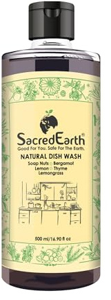 SacredEarth Natural Washing Up Liquid (500 ml) | Chemical Free Dish Wash | Concentrated liquid | Non-Toxic | Safe for Hands | Enriched with Soap Nuts, Lemon, Lemongrass, Thyme and Aloe Vera |