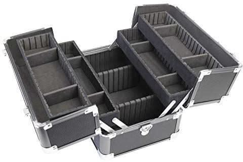 HMF 14901-02 Maletín de cosméticos de aluminio con separadores individuales, maletín de maquillaje vacío | 33 x 22,5 x 24 cm | Negro