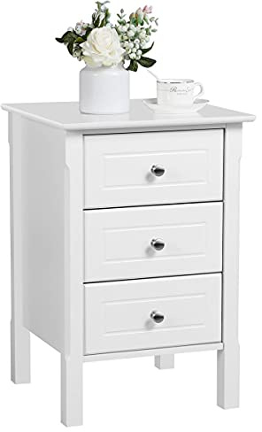 Yaheetech Table de Chevet Table de Nuit Chevet de lit 40x40x60 cm Blanc | Table d’appoint en bois avec 3 Tiroirs, Table chevet, Meuble pour Chambre Salon, Table de lit, Meuble d'appoint
