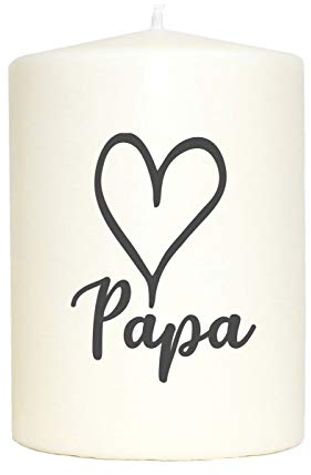 WB wohn trends Kleine Spruchkerze weiß, Papa Herz, Aufdruck grau, 10x7cm, Kerze mit Spruch Motiv-Kerze