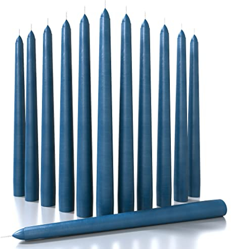 CANDWAX 25 cm Taper Candle Set of 12 - Dripless Tapered Candles Unscented Candle Sticks - Long Dinner Candles Long Burning - Dark Blue Candles