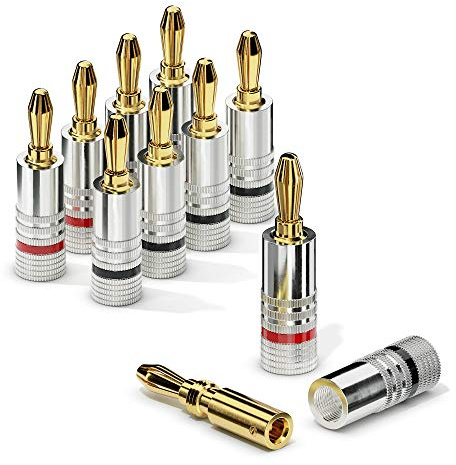 Sonero Bananenstecker 8er-Set, für alle Lautsprecherkabel mit einem Durchmesser bis max. 6mm², 4 Stück mit Farbcodierung (4x rot, 4x schwarz), 24k vergoldet, S-SC000-08