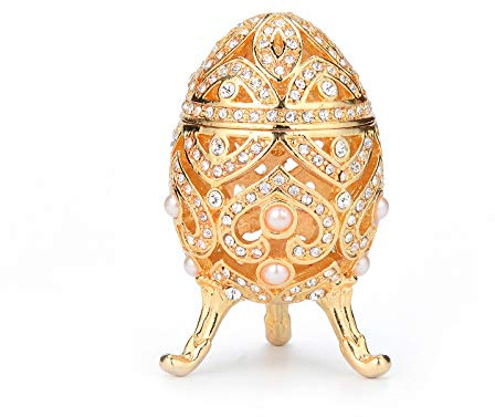 FASALINO Faberge Egg Jewelry Trinket Box with Hinged Classic Hand-Painted Ornaments Metal Vintage Craft Gift for Home Decor, Gold