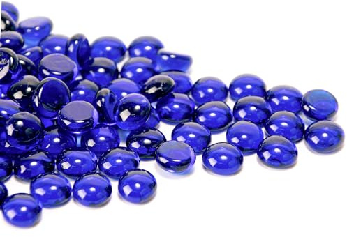 Meschett 50 Stück Mini Glas Edelsteine,Blaue Mancala-Steine ​​Flacher Boden Marmorperlen für Zuhause dekorative Kunst Handwerk Vase Füllstoff (1.3CM~ 1.8CM)