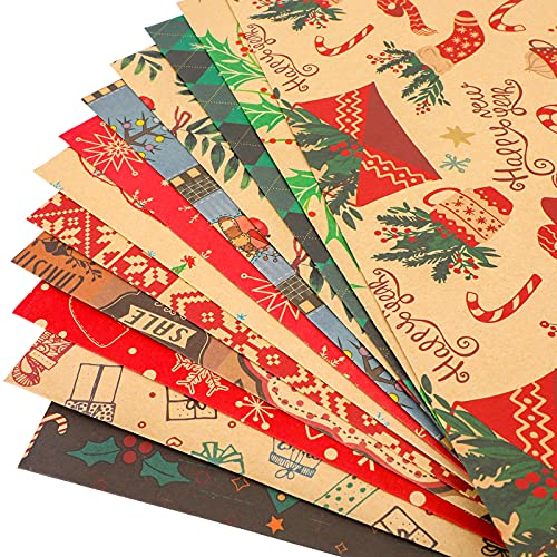 Zayvor 12 Blatt Weihnachts Geschenkpapier Weihnachten, Weihnachtspapier Set,Weihnachtsgeschenkpapier Für Geschenkverpackung, Weihnachtsgrüße Geschenkpapier-Set, Weihnachtsverpackung 75x51cm