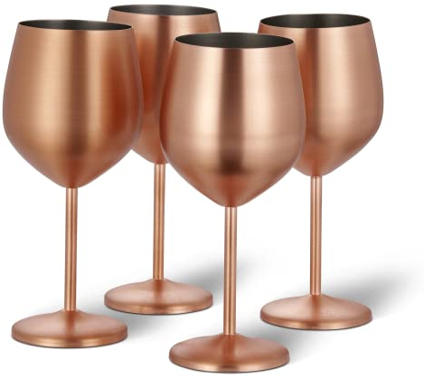 Oak & Steel - 4 Edelstahl Weingläser (540ml) - Matt Roségold/Kupfer - Robust & Unzerbrechlich - Geschenkset für Geburtstage, Hochzeiten & Weihnachten